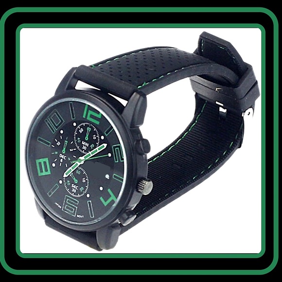 Silicone Band w/Green Trim Men’s Watch NWT - Picture 4 of 5